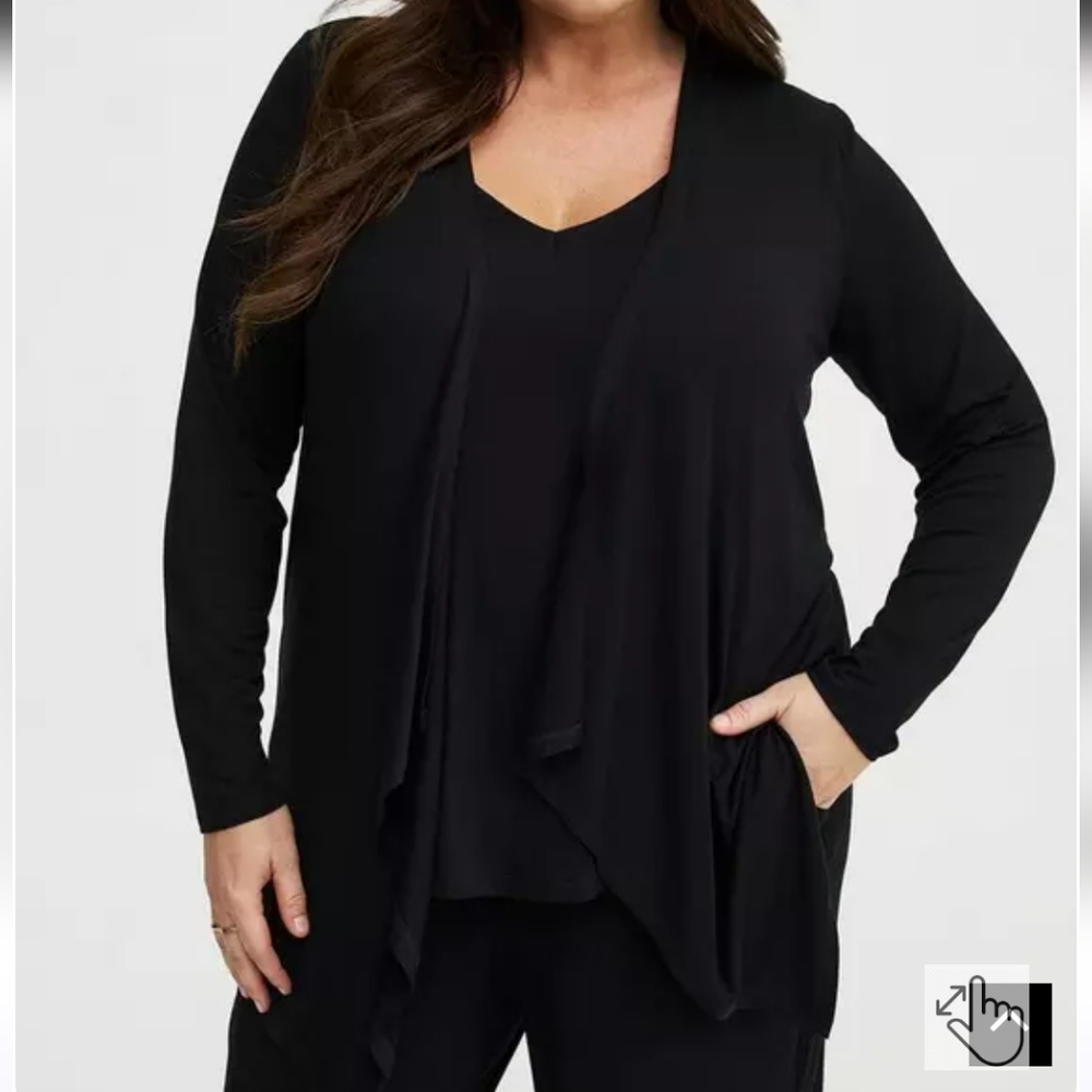 NWOT Torrid Black layered drape-front Super Soft cardigan